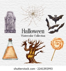 watercolor halloween set sticker collection clip art