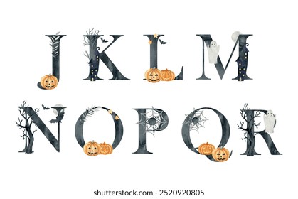 Watercolor halloween vector letters for invitations, greeting card, birthday, logo, poster.