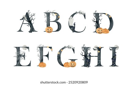 Watercolor halloween vector letters for invitations, greeting card, birthday, logo, poster.