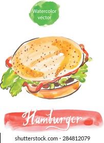 Watercolor hamburger, vector, hand drawn