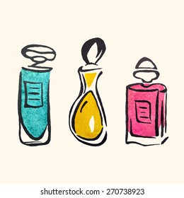 Watercolor hand draw perfume bottles