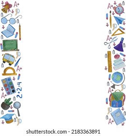 Watercolor hand drawing border, postcard, background, letterhead, school
