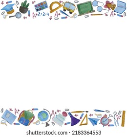 Watercolor hand drawing border, postcard, background, letterhead, school