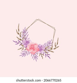 Watercolor hand Drawing flower and leaves Floral frame Design