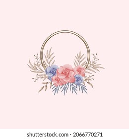 Watercolor hand Drawing flower and leaves Floral frame Design