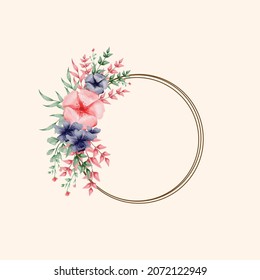 Watercolor hand Drawing flower and leaves Floral frame Design