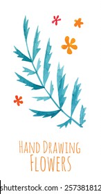 Watercolor hand drawing sprigs with blue leaves - vector illustration