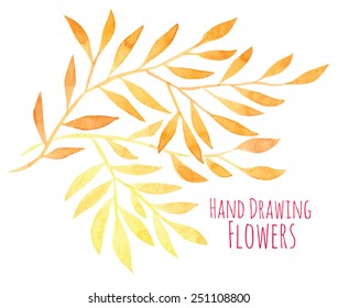 Watercolor hand drawing sprigs with sun leaves - vector illustration