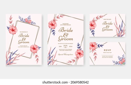 Watercolor hand drawing wedding invitation floral design