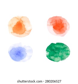 Watercolor hand drawn abstract design elements. Isolated on white background. Vector. 