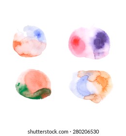 Watercolor hand drawn abstract design elements. Isolated on white background. Vector. 