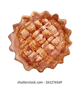 Watercolor hand drawn apple pie. Vector eps10