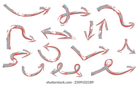 watercolor hand drawn arrow doodle collection in thin colorful stokes isolated on white background