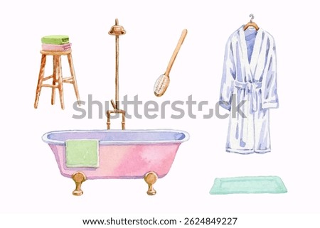 Watercolor hand drawn bathroom elements collection
