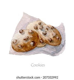 Watercolor hand drawn chocolate chip cookies, vector eps10