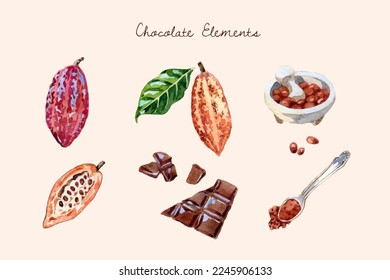 Colección de elementos de chocolate dibujados a mano