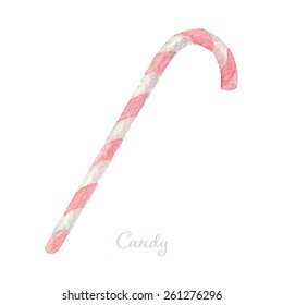 Watercolor Hand Drawn Christmas Candy Cane. Vector Eps10