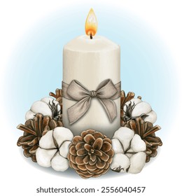 Watercolor hand drawn christmas cozy winter candle