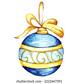 Watercolor hand drawn Christmas tree toy ball. Vector illustration glass Christmas toy. Watercolor and paper texture holiday ornament and decoration for 2023 new year 
