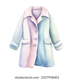 Watercolor hand drawn coat, jacket in pastel colors isolated on white background.