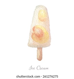 Watercolor hand drawn coconut milk and nectarine ice cream. Vector eps10