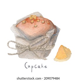 Watercolor hand drawn coffee cupcake, vector eps10