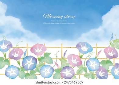 Watercolor hand drawn colorful morning glory background