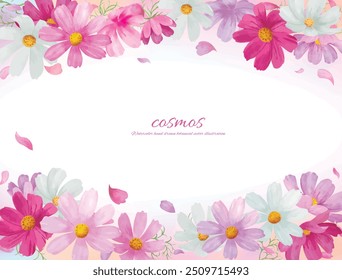 Watercolor hand drawn cosmos flowers vector illustration frame