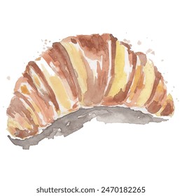 Watercolor hand drawn croissant on a white background