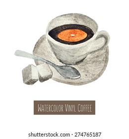 Watercolor hand drawn cup of coffee illustration