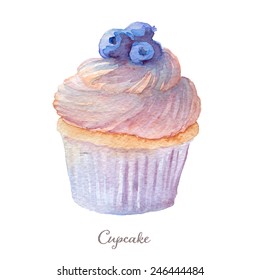 Watercolor hand drawn cupcake. Vectorized eps10