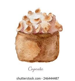 Watercolor hand drawn cupcake. Vectorized eps10