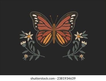 watercolor hand drawn design vector butterfly stich patch work flower