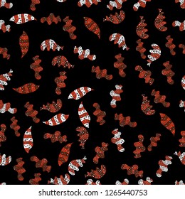 Watercolor, hand drawn. Design wrapping and gift paper, greeting cards, banner and posters design. Vector illustration. Seamless pattern background. Doodles on orange, red and black colors. - stock.