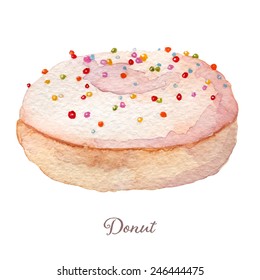 Watercolor hand drawn donut. Vectorized eps10