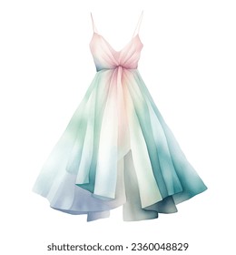 Watercolor hand drawn dress, gown in pastel colors isolated on white background.