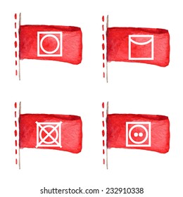 Watercolor hand drawn drying symbol, eps10. Washing clothes symbols set