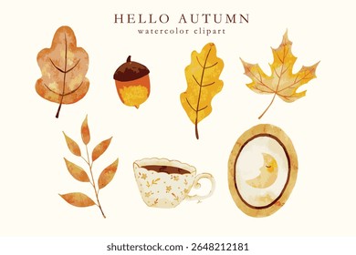Watercolor hand drawn elements collection for autumn celebration printable