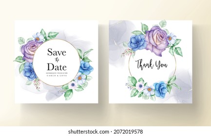 watercolor hand drawn floral wedding invitation card template
