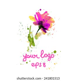 Watercolor hand drawn flower icon isolated on white background. Vector image eps10. Art logo design