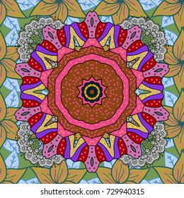 Watercolor, hand drawn. Flowers on pink, yellow and violet. Seamless background pattern. Vector stock.