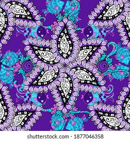 Watercolor, hand drawn. Flowers of the valley on black, white and violet colors. Seamless background pattern. Vector - stock.