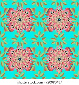 Watercolor, hand drawn. Flowers of the valley on blue, pink and beige colors. Vector - stock. Seamless background pattern.
