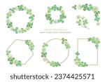 Watercolor hand drawn four leaf clover material set