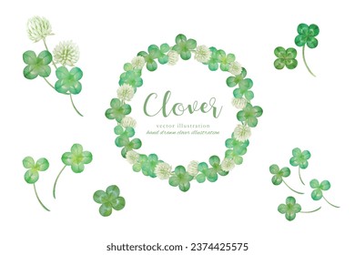 Watercolor hand drawn four leaf clover material set