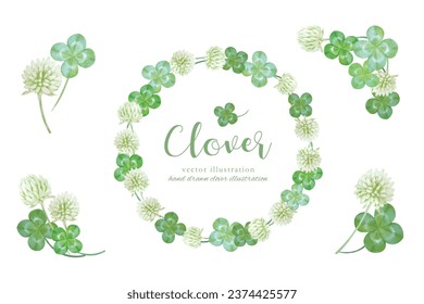 Watercolor hand drawn four leaf clover material set