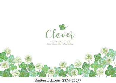 Watercolor hand drawn four leaf clover material set