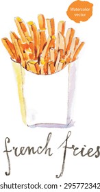 Watercolor hand drawn french fries - vector Illustration