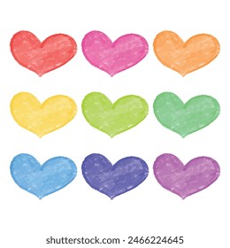 Watercolor hand drawn hearts set on white background.