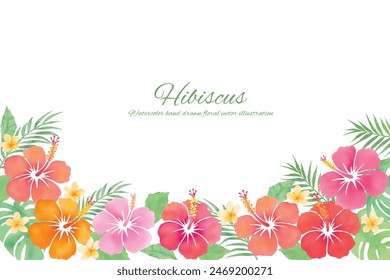 Watercolor hand drawn hibiscus tropical botanical illustration